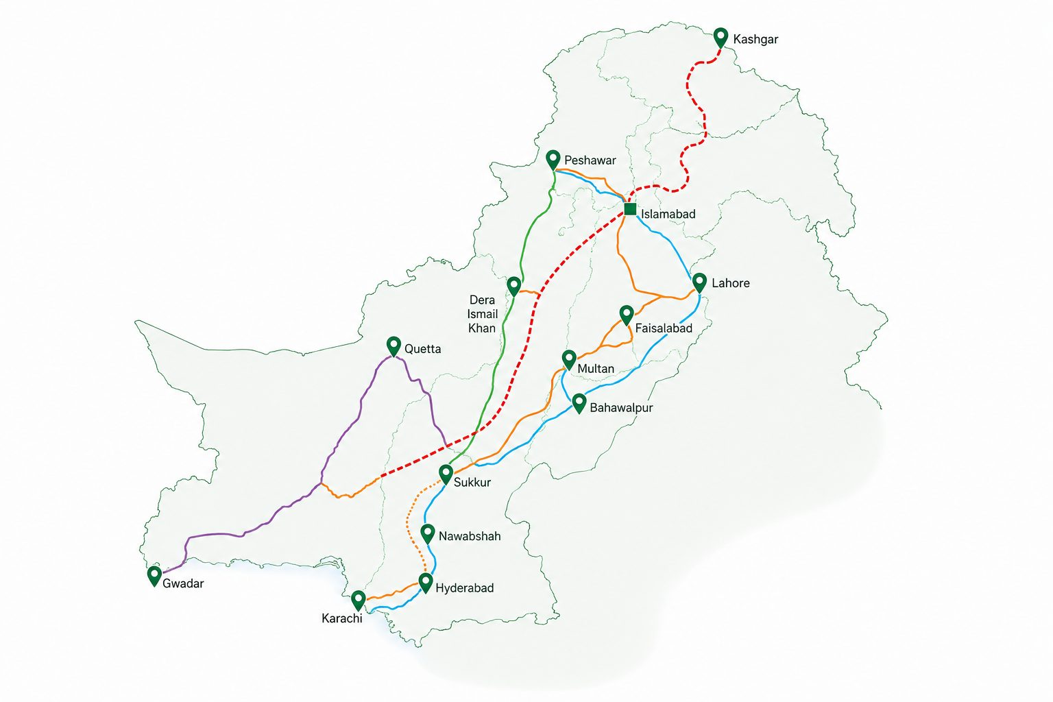 Map of delivery routes across Pakistan